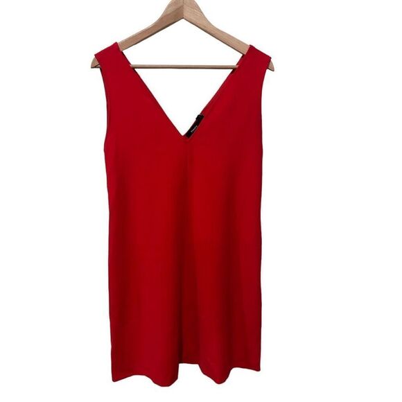Theory Stretch V-Neck Sleeveless Side Slit Straight Hem Tunic Top Red Size Small - Picture 1 of 13